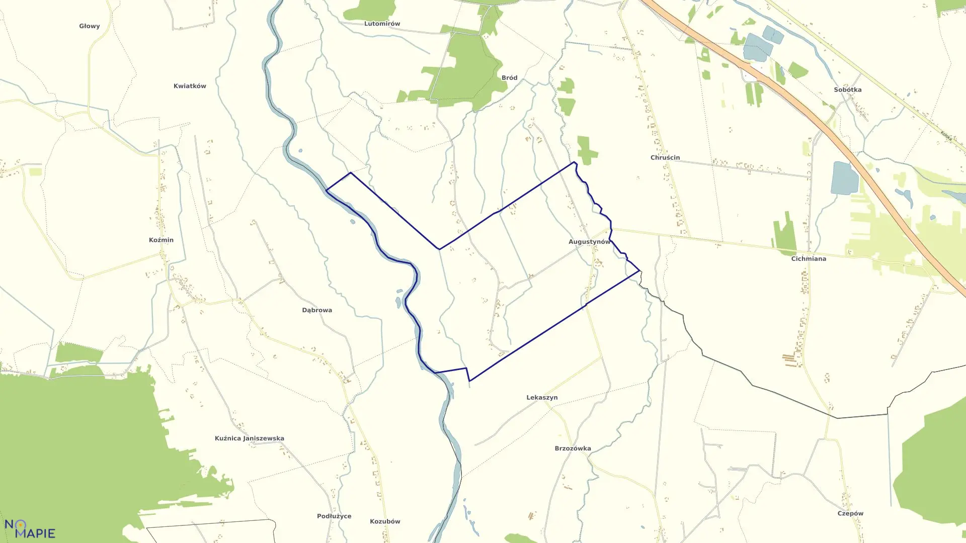Mapa obrębu AUGUSTYNÓW w gminie Dąbie