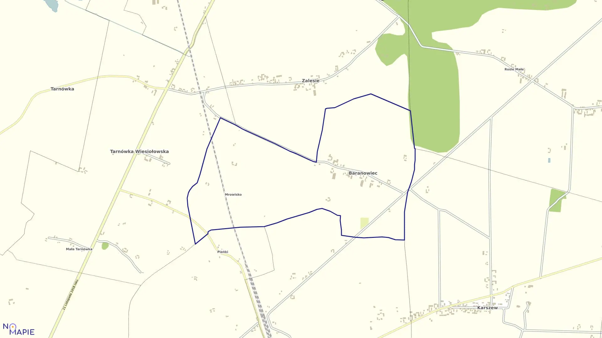 Mapa obrębu BARANOWIEC w gminie Dąbie