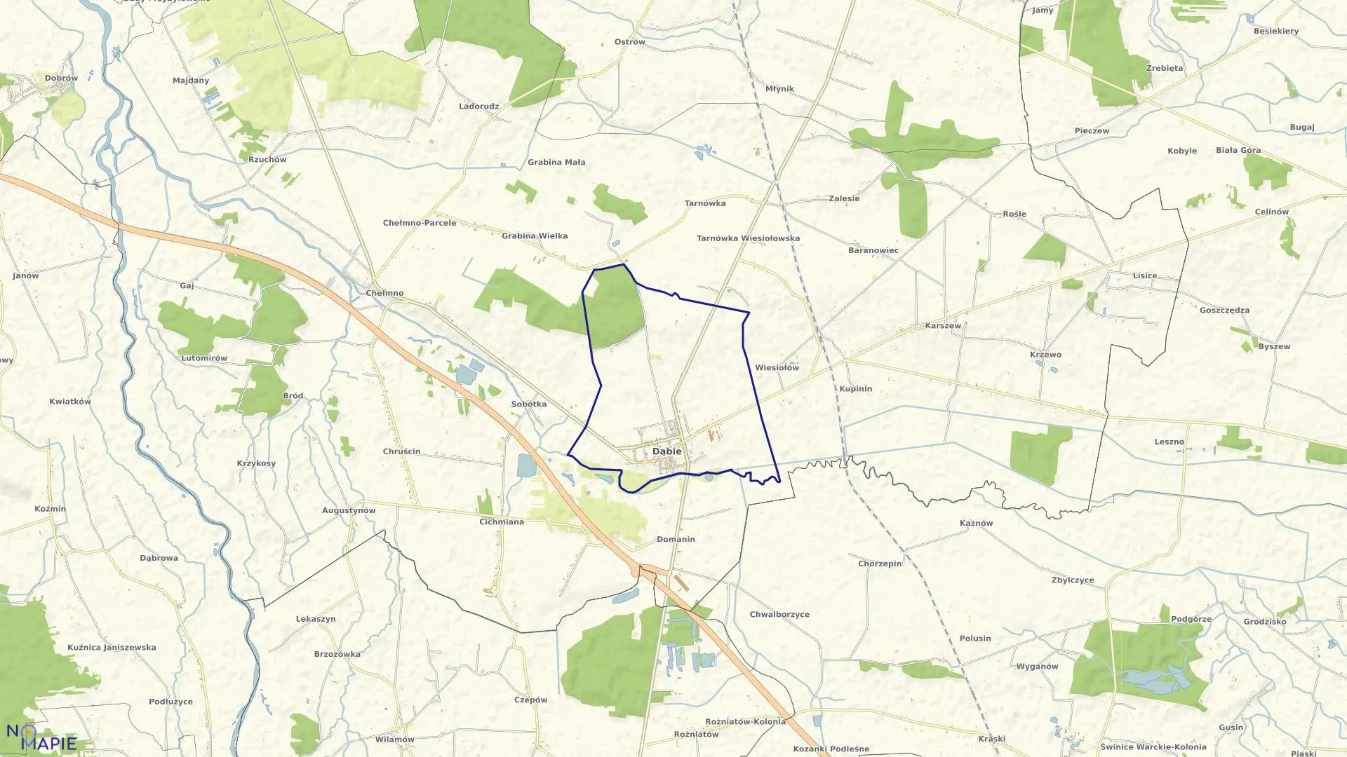 Mapa obrębu DĄBIE w gminie Dąbie