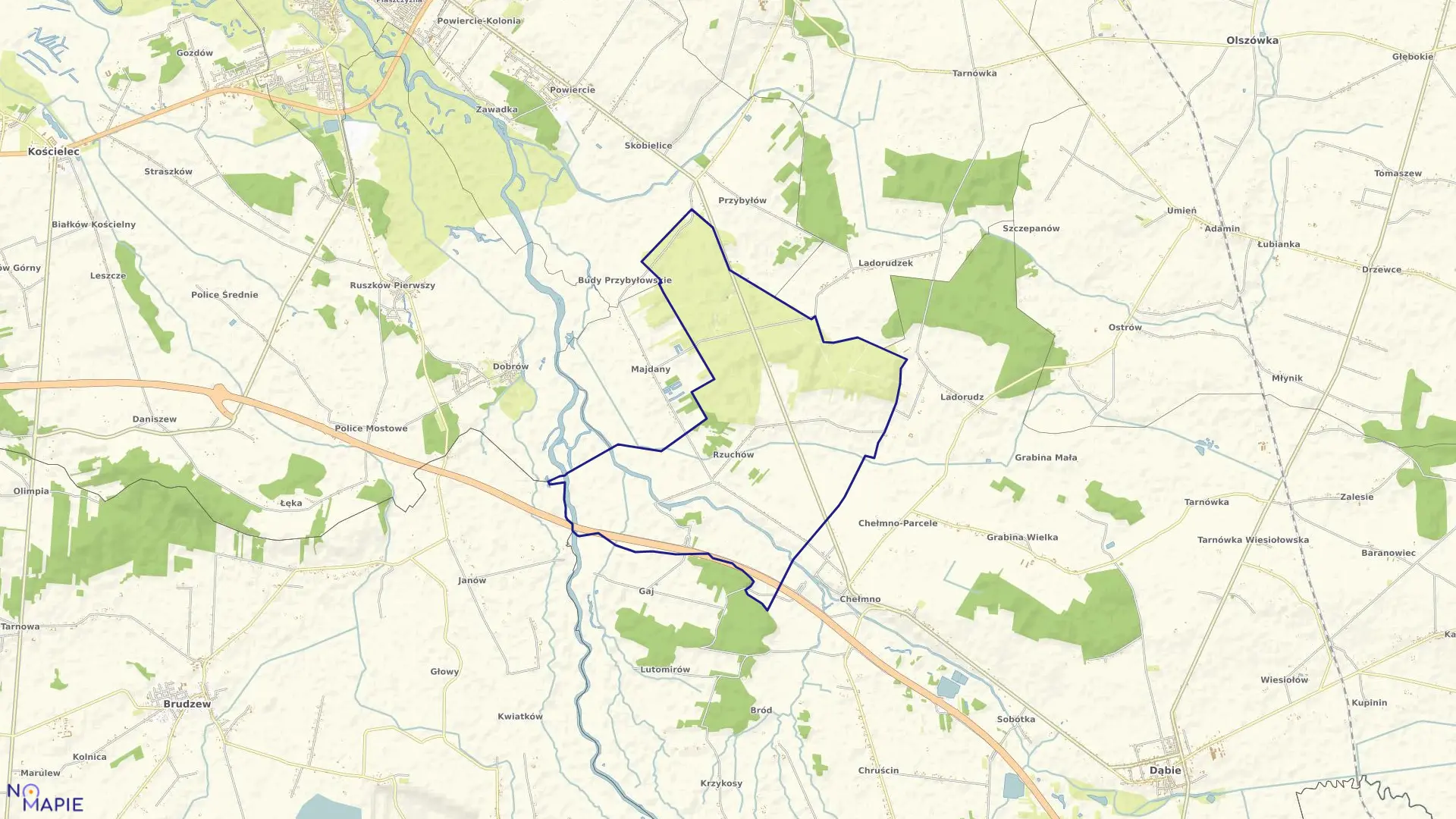 Mapa obrębu RZUCHÓW w gminie Dąbie